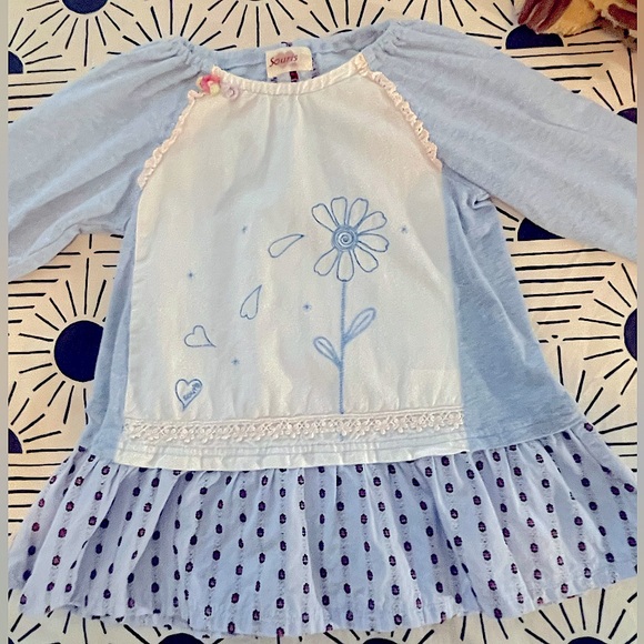 Darling Girls Blue/White Embroidered Floral Tunic Dress (Sz 5-6) - Picture 4 of 8
